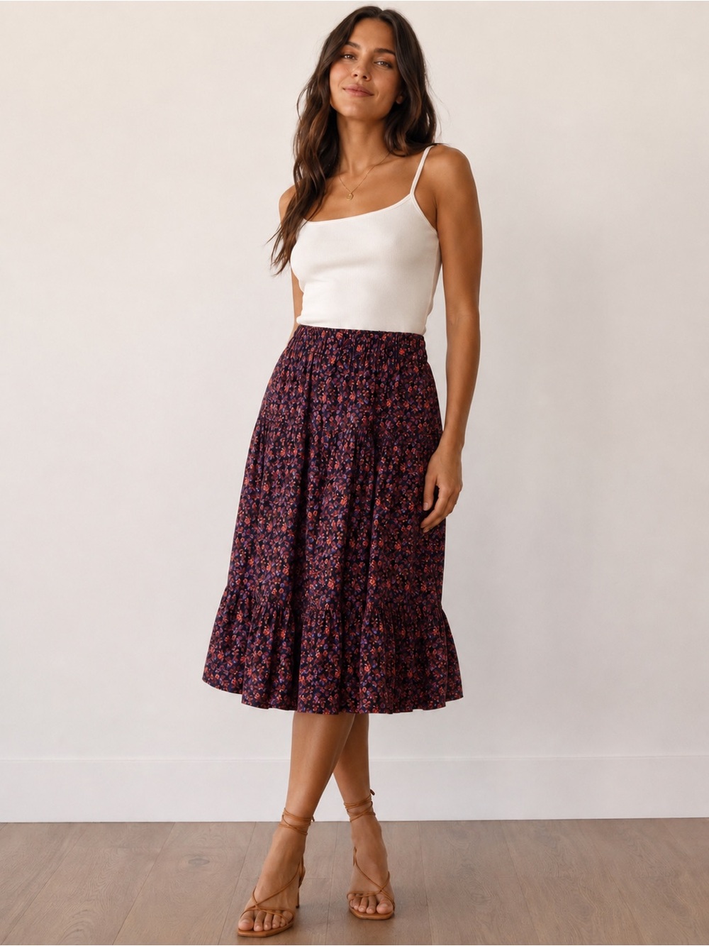 Madewell Floral Tiered Midi Skirt